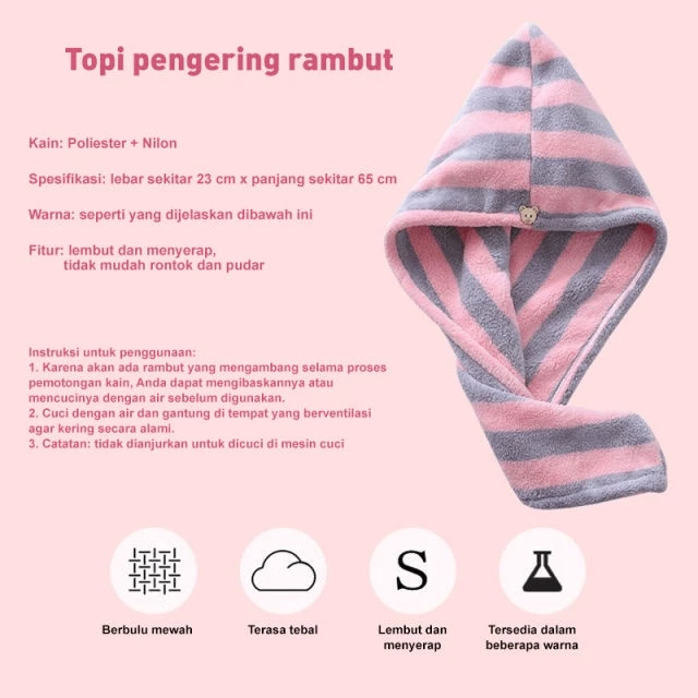 Handuk pengering rambut - handuk kepala cepat kering - shower cap keramas