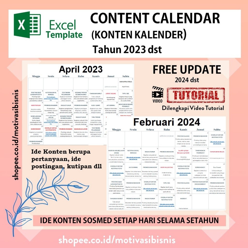 Jual Konten Kalender 2023 - 2024- Content Calendar - Jadwal - Ide ...