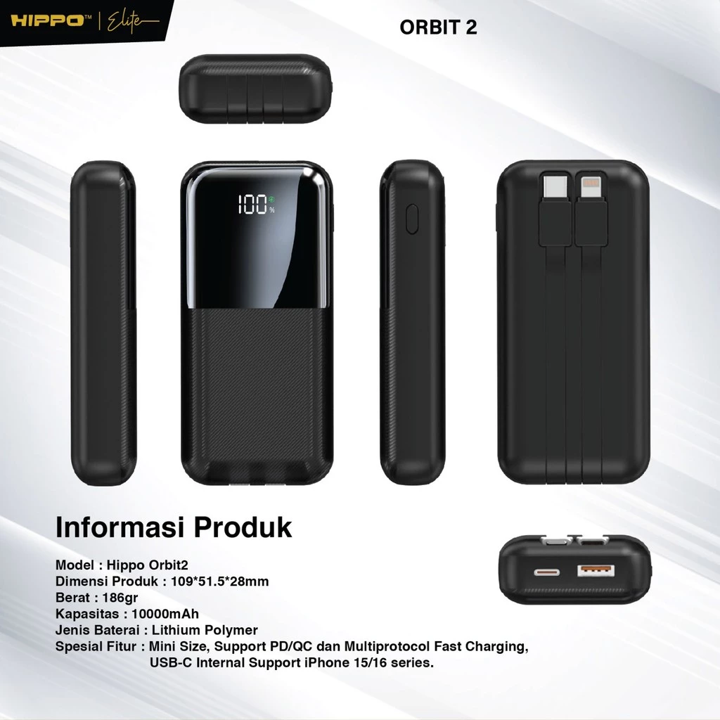 Hippo Powerbank Orbit2 10.000 Mah Pd 22.5W Type C Lightning Fast Charging Power Delivery Mini Size With Led Indicator Display