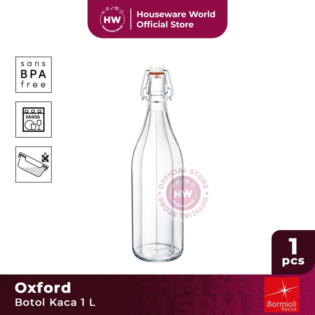 Bouteille En Verre BORMIOLI ROCCO Oxford 1L - Design Contemporain Transparent - 8,9 X 30,6 Cm