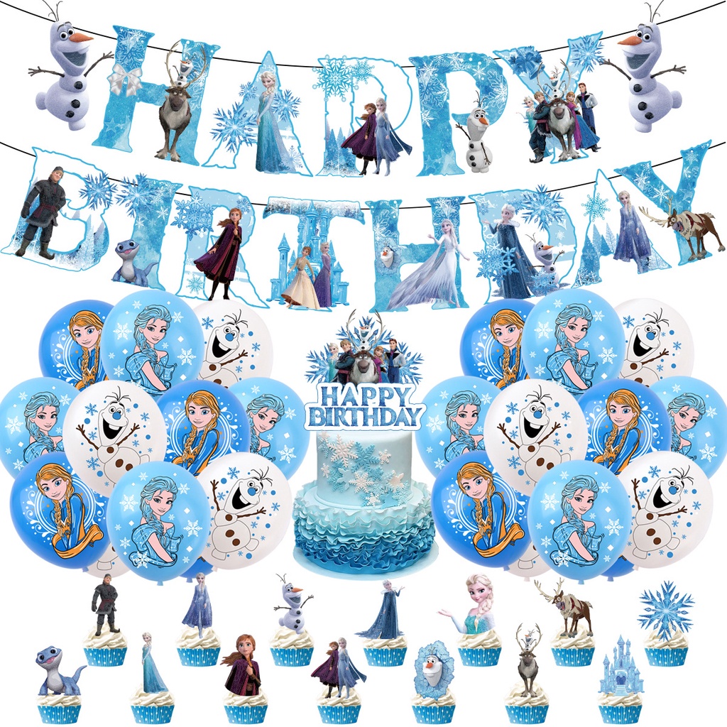 Jual PAKET SET DEKORASI PESTA ULANG TAHUN MOTIF FROZEN ANNA ELSA BANNER ...