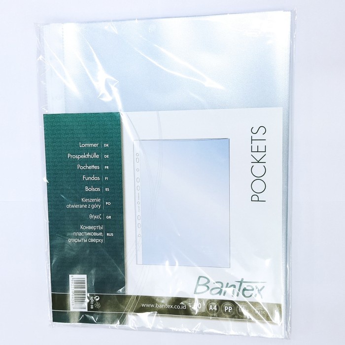 Jual BANTEX PP Pockets Transparan A4 204208 (1 Pack Isi 20 Lembar