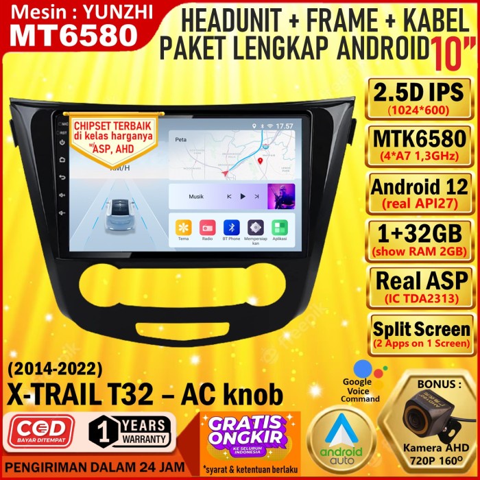 Jual Headunit Android MT6580 1/32GB+Canbus+Frame 10 inch XTrail T32 AC