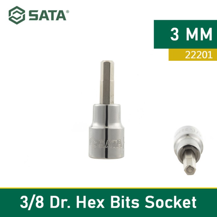 Jual SATA Mata Obeng Shock Bit Hex 3mm 22201 3/8" Dr. Bit Socket Hex