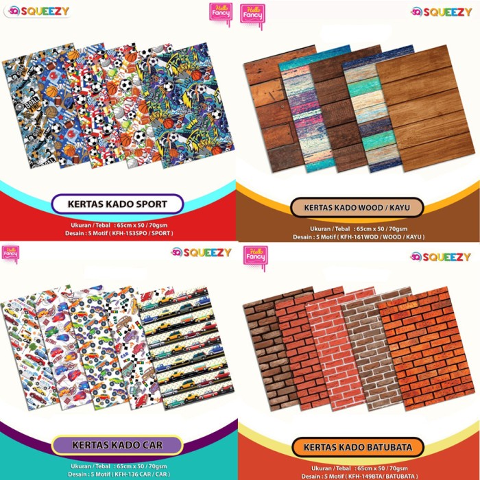 Jual Kertas Kado SQUEEZY 10 Lembar 1 Tema / Bungkus Kado 10 Tema ...