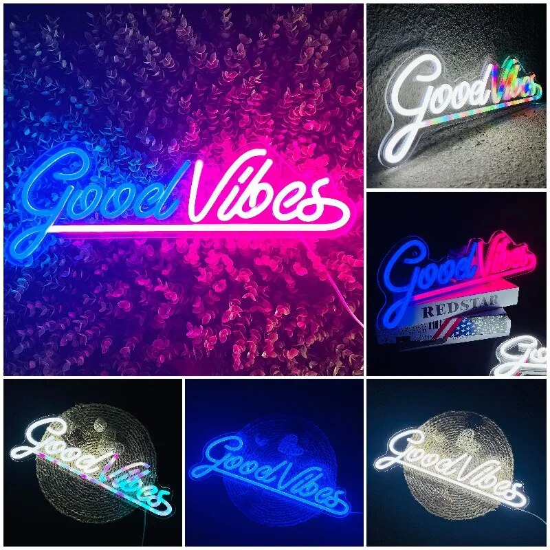 Jual 4 colors Good Vibes Colorful Neon Sign Neon Light for Bedroom Wall ...