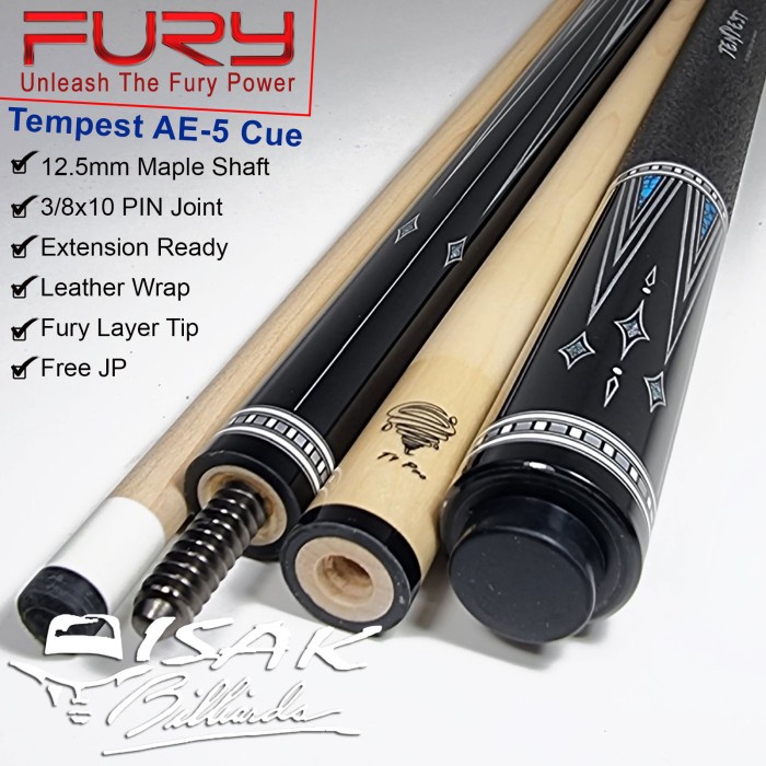 Jual Fury Tempest Ae5 Pool Cue 12.5Mm Tip Stick Billiard Med