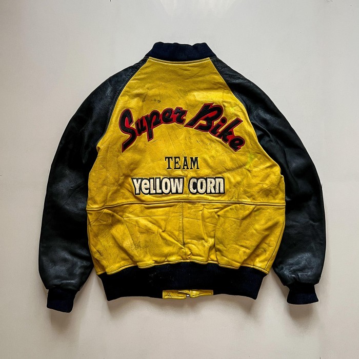 Jual Vintage Yellow Corn Racing Leather Jacket | Shopee Indonesia