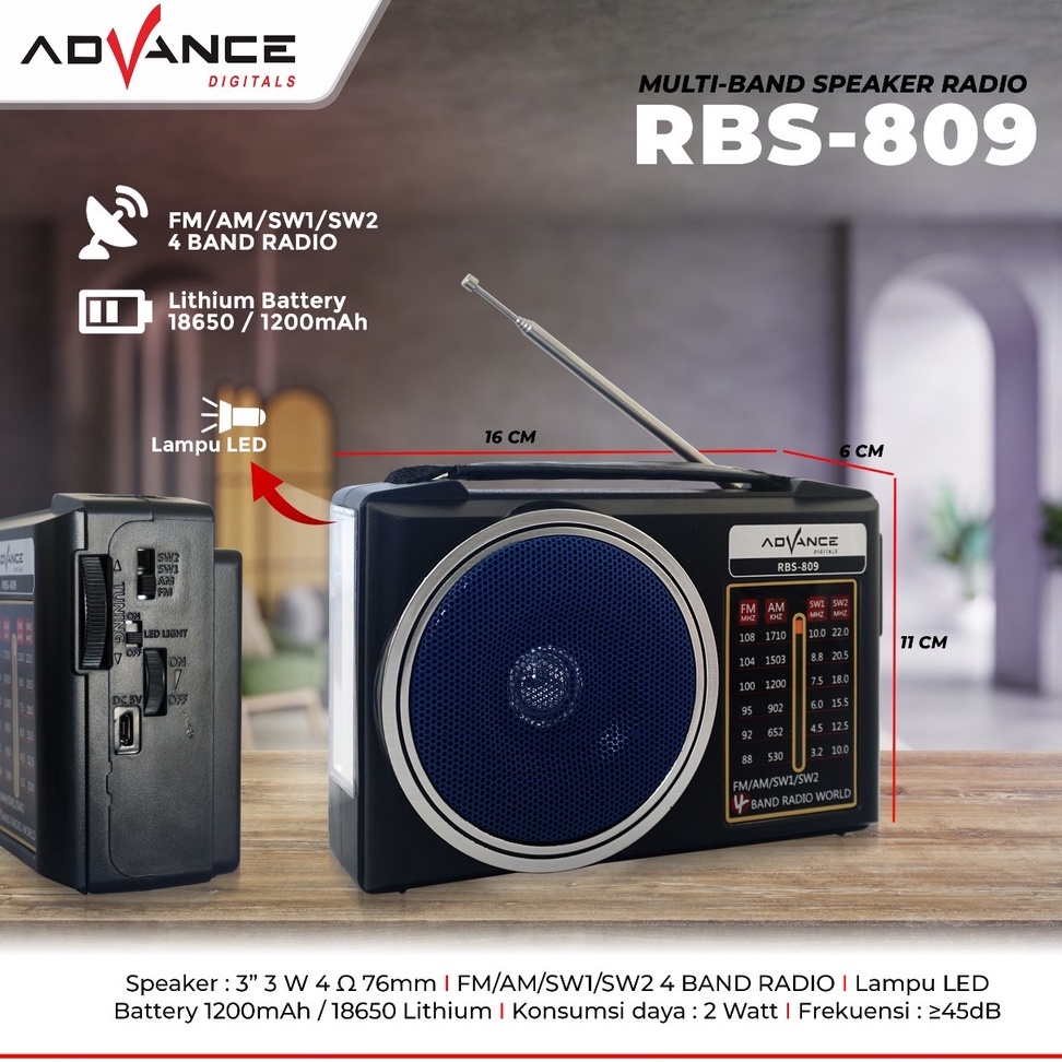 Jual ( GARANSI RESMI ) Advance Radio FM/AM/SW1/SW2 4 Band Advance RBS ...