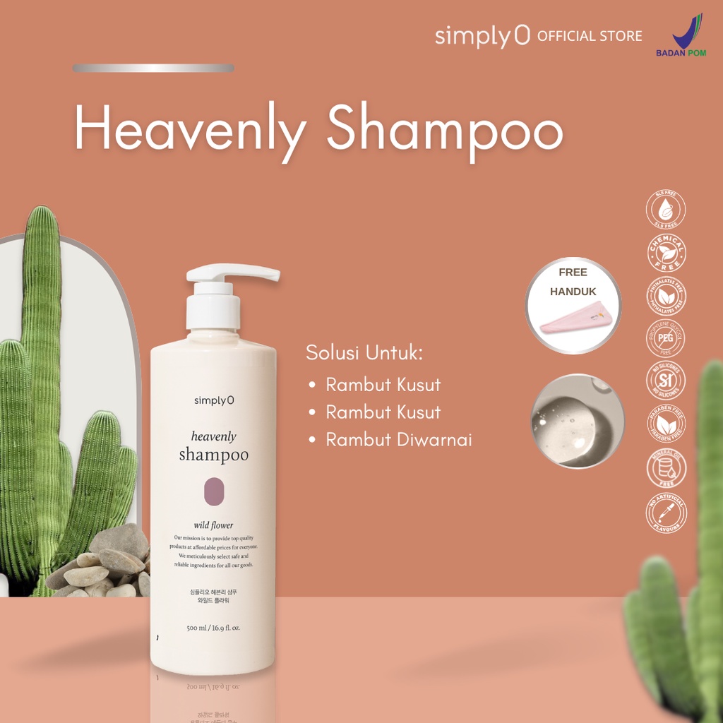 Jual SimplyO Heavenly Shampoo Wild Flower 500ml Shampoo untuk rambut kering, berwarna dan