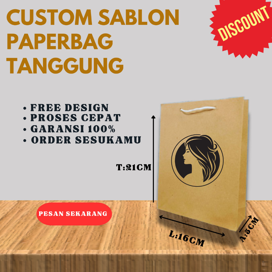Jual PAPER BAG CUSTOM SABLON TANGGUNG 100 / 16cm X 21cm X 5cm ...