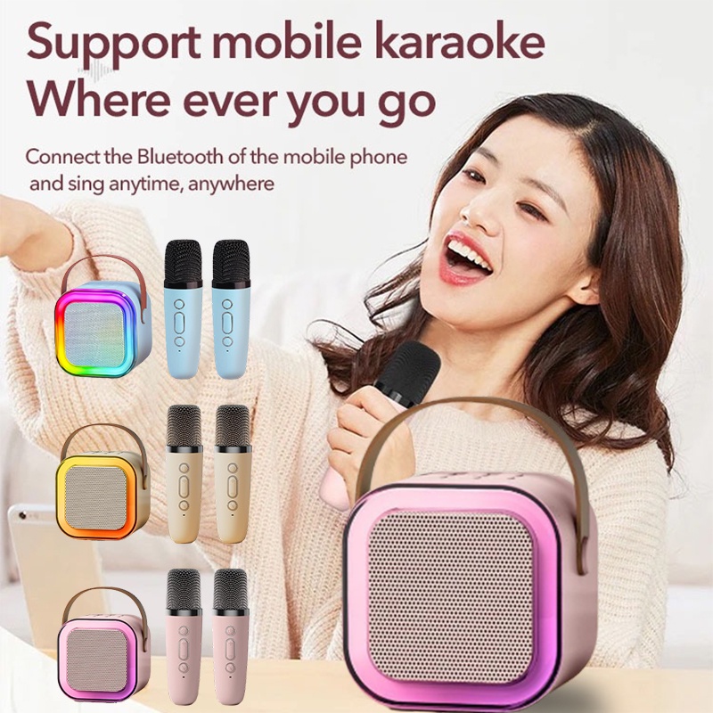 Jual Wireless Mini Bluetooth Speaker 2Mic 1 Set Karaoke Speaker ...