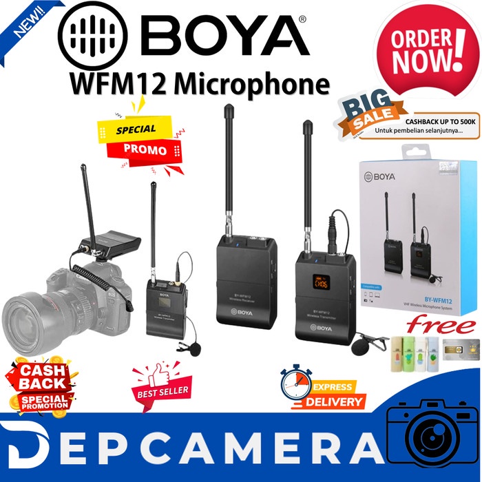 BOYA BY-WFM12 Microfono Wireless VHF A 12 Canali Per Smartphone, DSLR, Videocamere E PC – Sistema Lavalier Con Trasmettitore Dual MIC