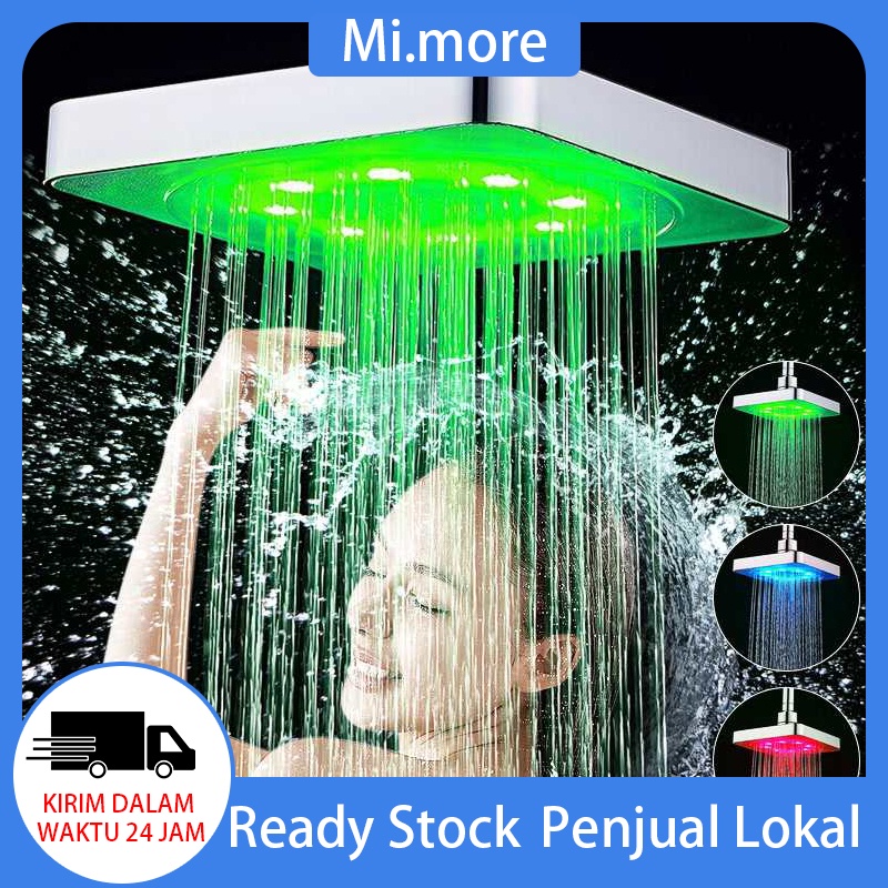 Jual Mi.more 6 Inch LED Light Square Rain Shower Head Stainless Steel 3 ...