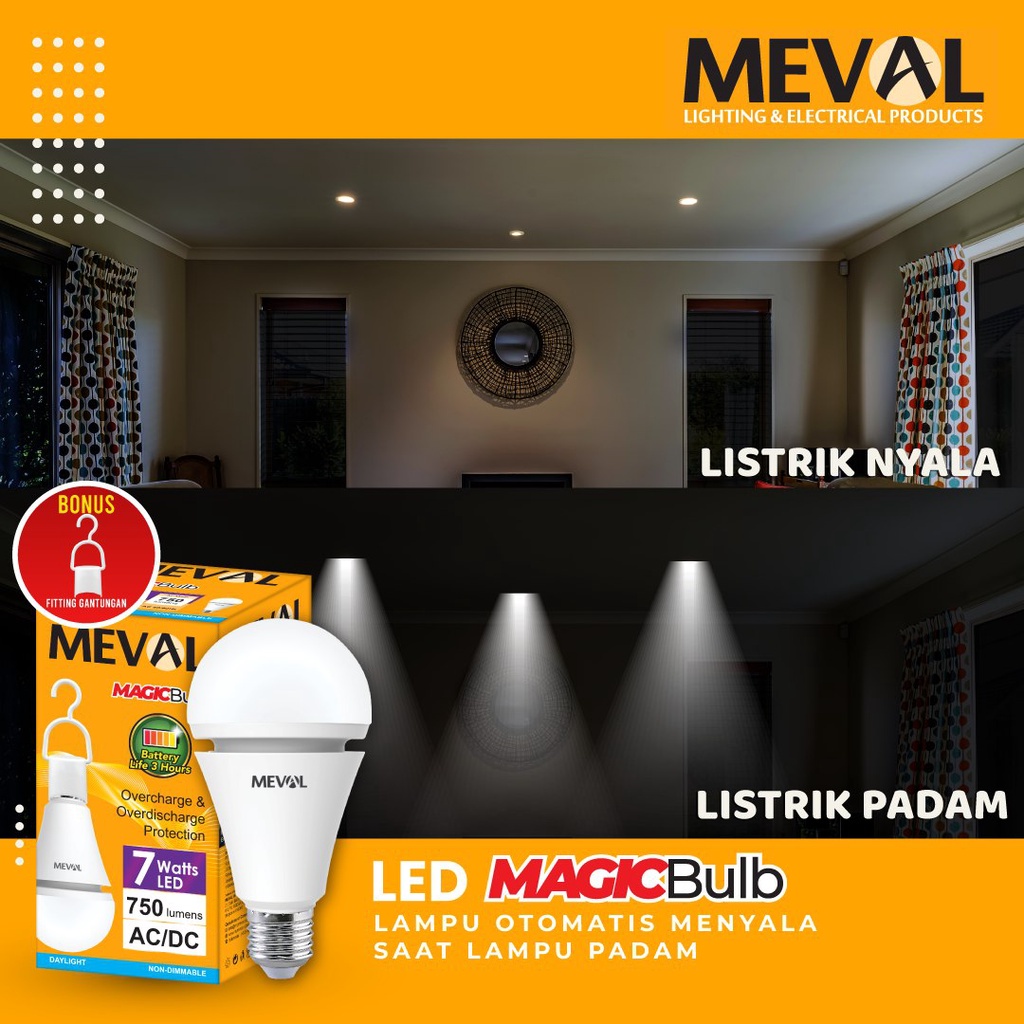 Jual Lampu Emergency Meval HERO LED Magic Bulb / Bohlam Emergency Meval ...