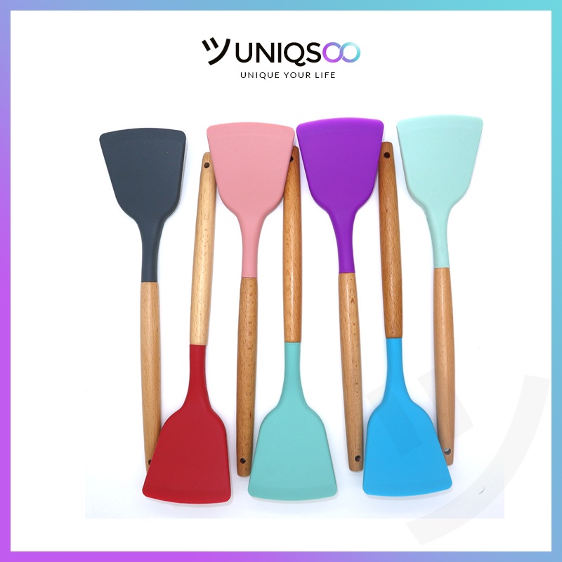 Jual UNIQSOO Spatula Silikon Gagang Kayu 32Cm / Sutil Masak Untuk