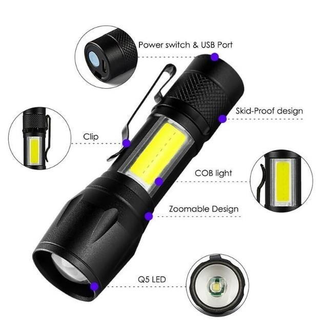 Jual Senter Mini Zoom Flashlight COB + XPE LED Senter Telescopic Zoom ...