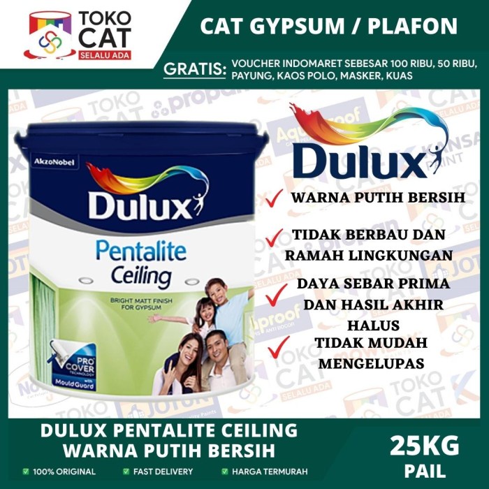 Jual Dulux Pentalite Ceiling White Supermatt Cat Plafond Gypsum 25kg Pail Shopee Indonesia 9842