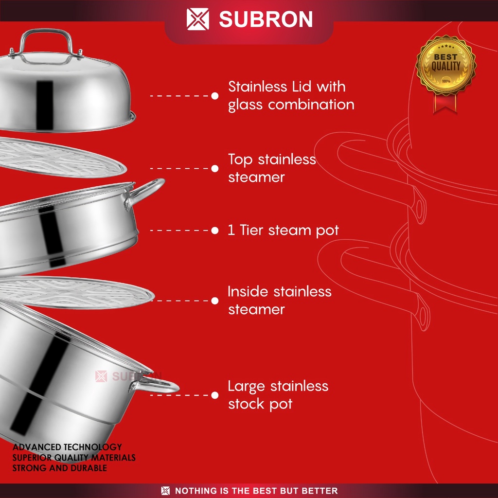 Jual SUBRON Panci Kukus 3 Susun 32cm 34cm Steam Pot Steamer Siomay ...