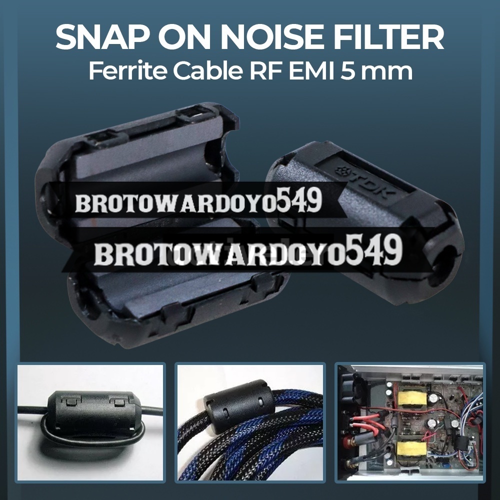 Jual TDK Snap On Noise Filter Ferrite Cable RF EMI 5 mm 3605 Black