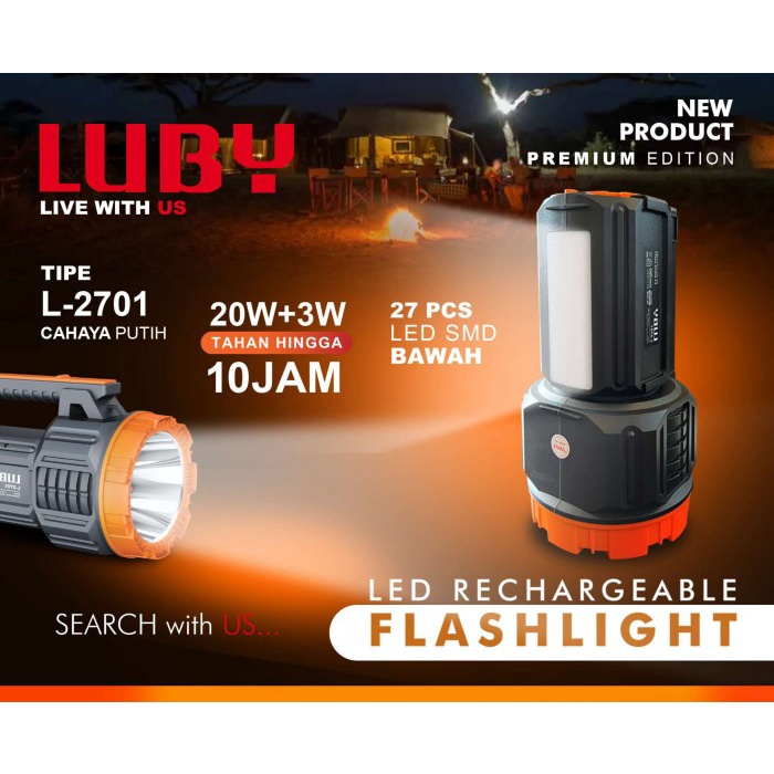 Jual Senter Luby L-2701 20w+3w Lampu Senter Besar Emergency ...