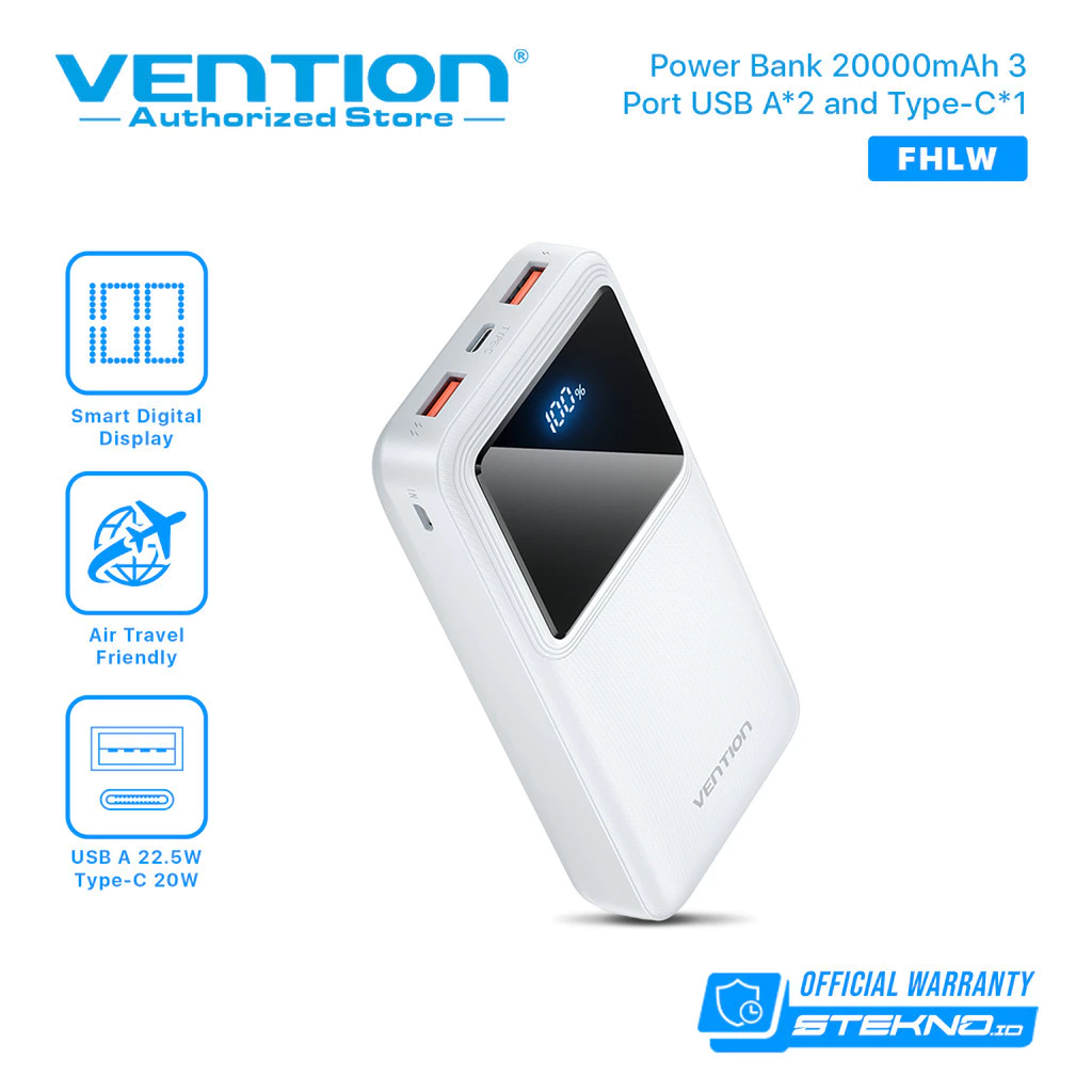 Vention Powerbank Fast Charging LED Display QC PD USB A Type C 10000 mAh 20000 mAh 22.5W