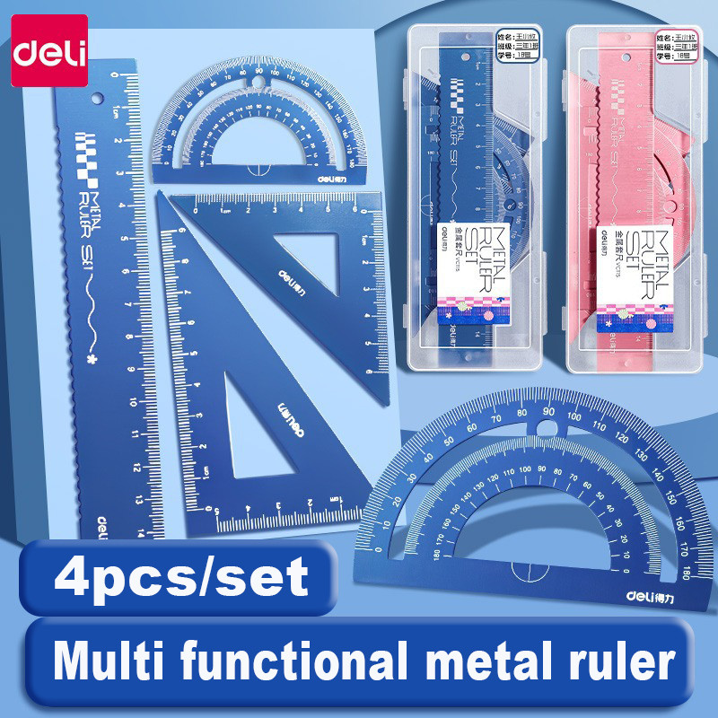 Jual 4 In 1 Metal Ruler Set Drawing Aluminum Alloy Stationery Square ...