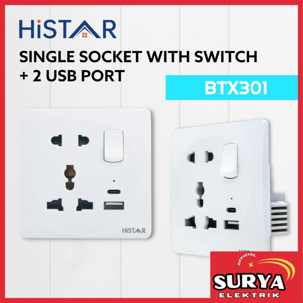 Jual Stop Kontak HISTAR BTX Colokan Dinding Universal IB USB Type-C UK ...