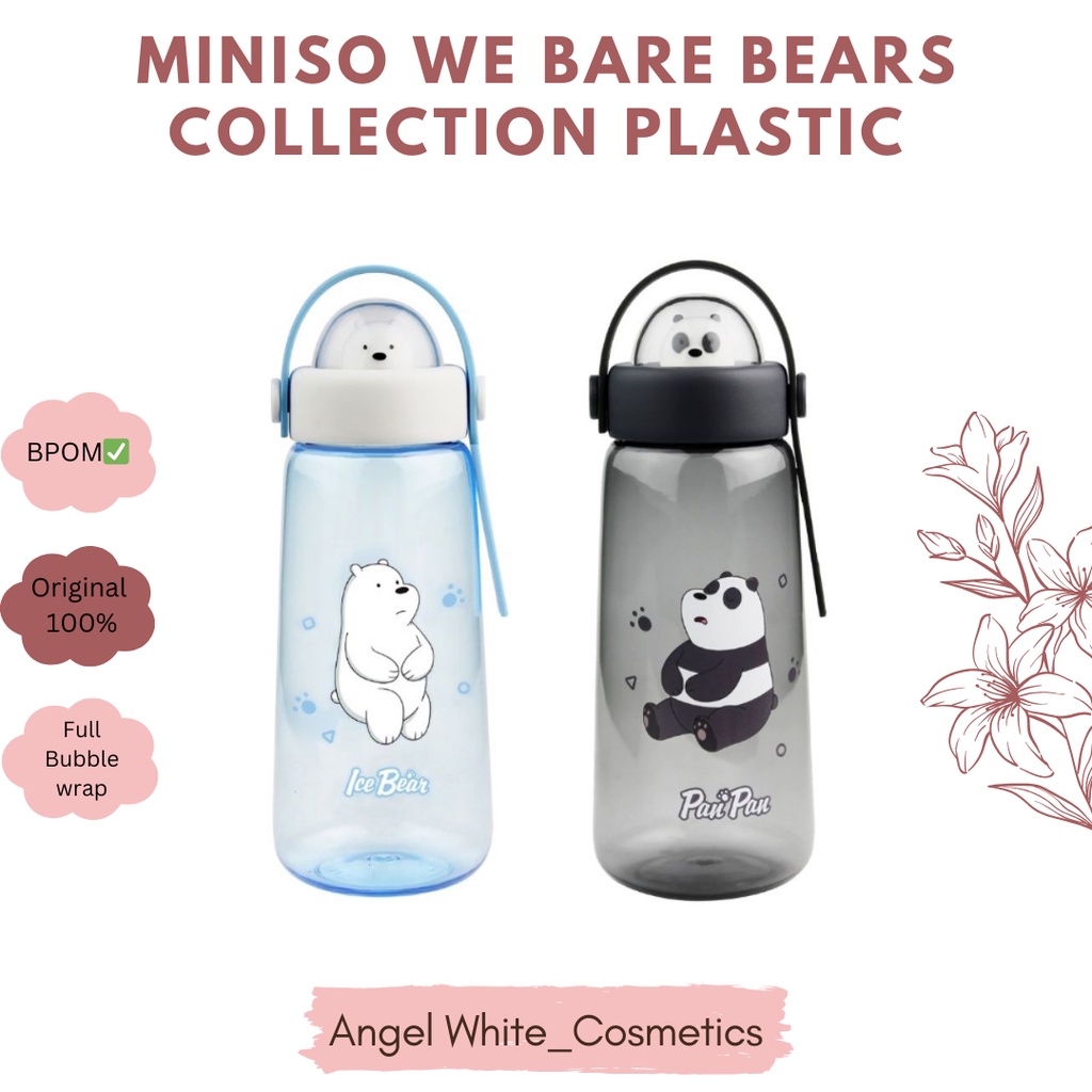 MINISO We Bare Bears- Water Bottle with Straw (Type B) Grizzly Bear