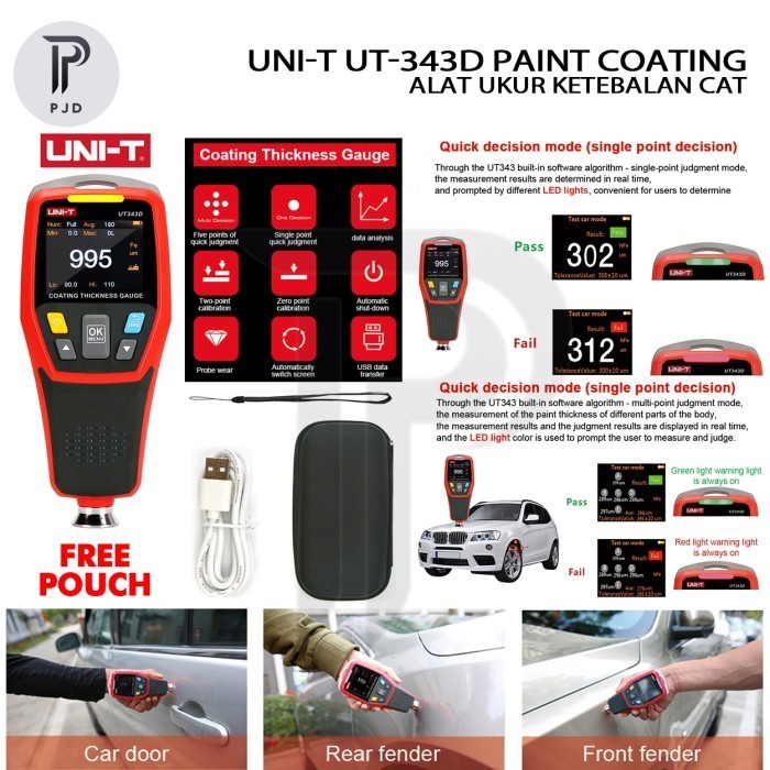 Jual UNI-T UT-343D/ UT343D Paint Coating Thickness Gauge Ukur Ketebalan ...