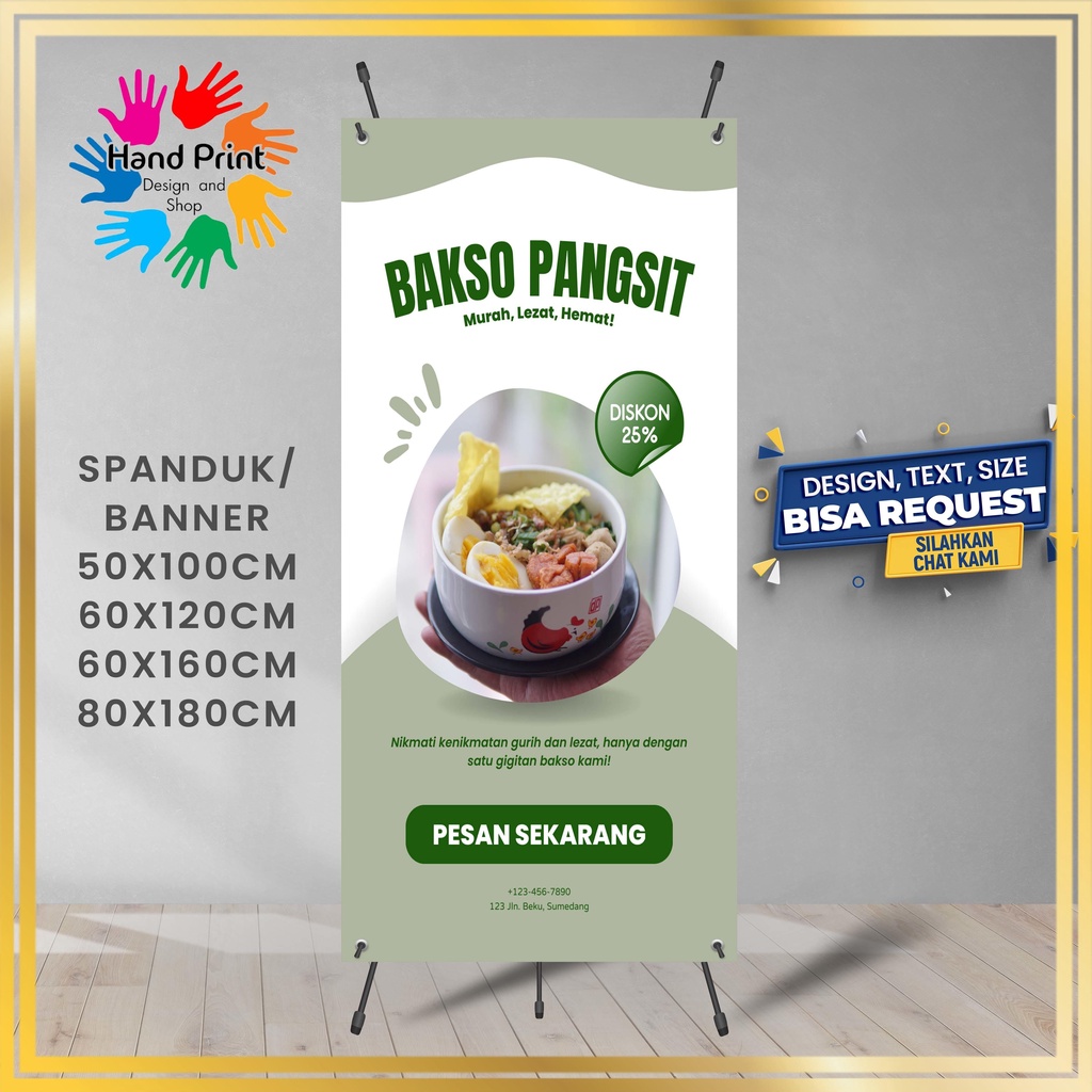 Jual Spanduk Banner Bakso Pangsit Mie Ayam Ceker 60x160 Cm Cocok Luar