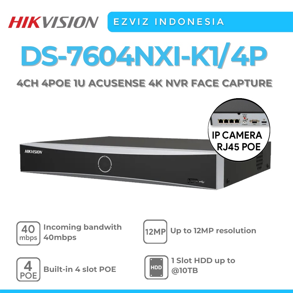 HIKVISION DS-7604NXI-K1/4P 4CH 4POE 1U ACUSENSE 4K NVR FACE CAPTURE