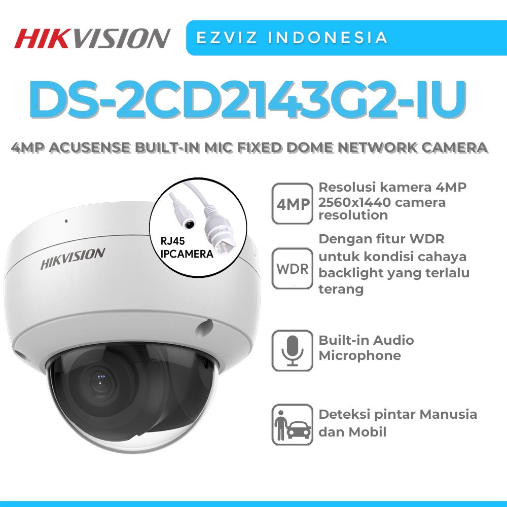 Jual HIKVISION DS-2CD2143G2-IU 4MP H265 ACUSENSE AUDIO WDR DOME IP ...