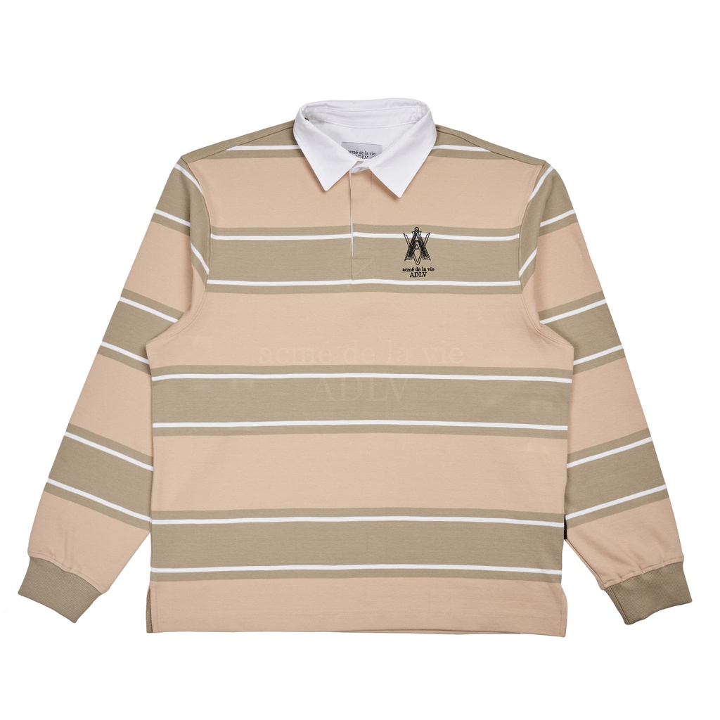 Jual [ADLV] A Logo Embroidery Stripe Pattern Polo Shirt Beige - Kemeja ...