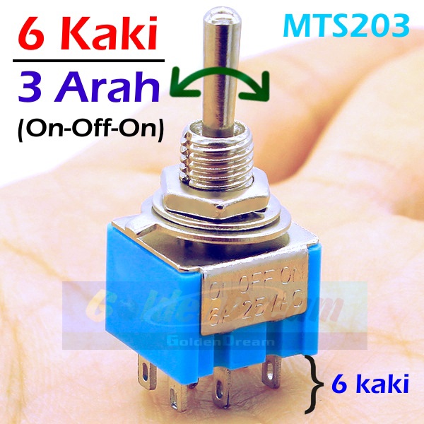 Jual Saklar Toggle 6 Kaki 3 Arah MTS 203 Sakelar Switch Tuas ON - OFF ...