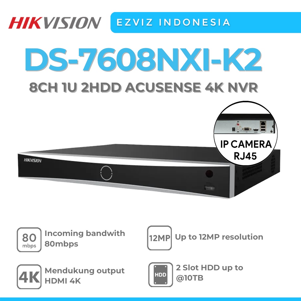 HIKVISION DS-7608NXI-K2 8CH 1U 2HDD ACUSENSE 4K NVR FACE CAPTURE 12MP