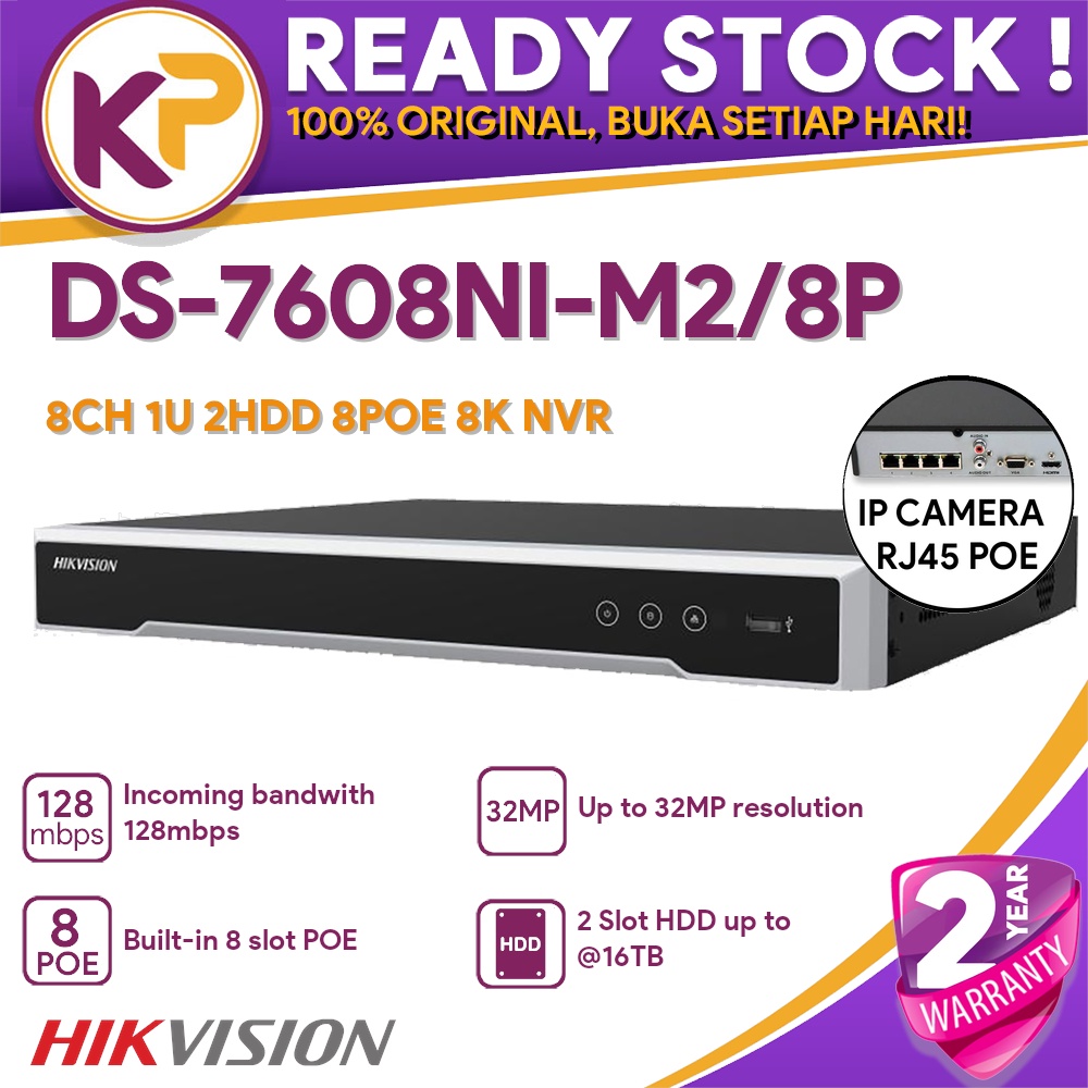 Hikvision Original 8CH 8PoE Ultra 8K NVR 32MP Video Recorder DS-7608NI