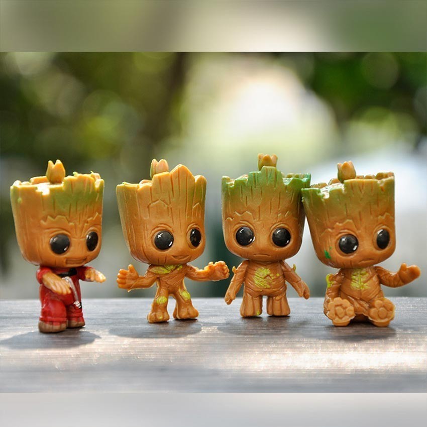 Jual 4Pcs Miniatur Resin Motif Baby Groot Mini Groot Lucu - Ornamen ...