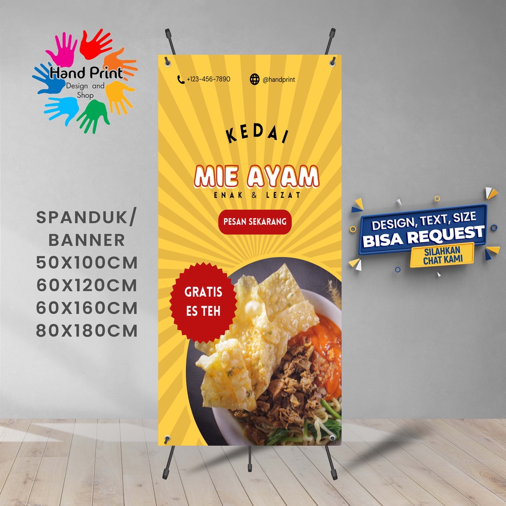 Jual Spanduk Banner Mie Ayam Mie Pangsit Oren Bercahaya 60x160 Cm