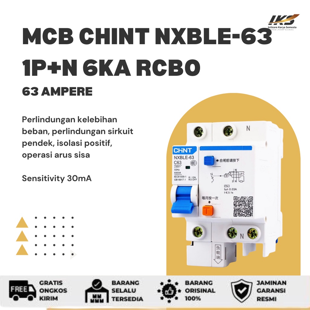 Jual RCBO + MCB CHINT NXBLE-63 30mA 1P+N 6kA 63A | Shopee Indonesia