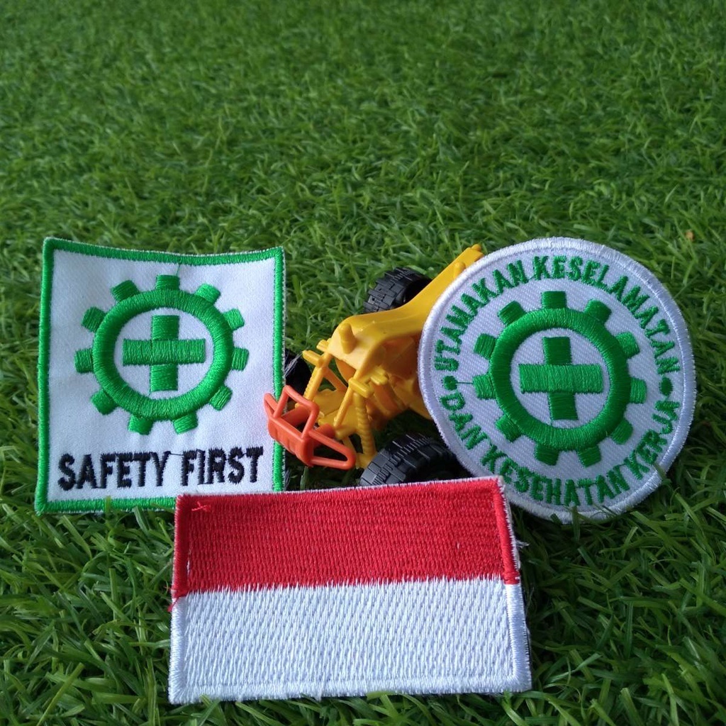 Jual Terlaris Set Bordir Logo Safety First Bendera Merah Putih Bedge K3 Seragam Kerja 