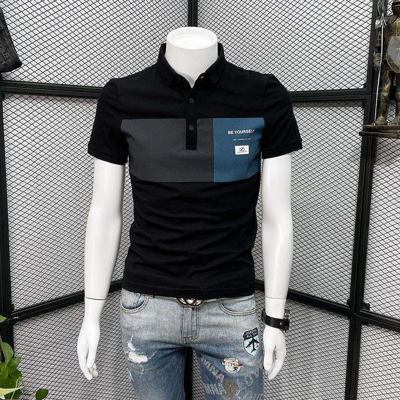Jual POLO shirt men's splicing new high-end fashion brand casual