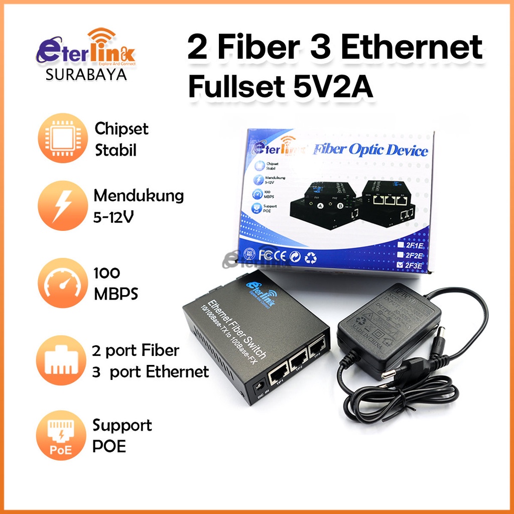 Jual Switch Konverter Fiber Optik Single Mode 3 Rj45 Dan 2 Sc Port 10 100m Shopee Indonesia