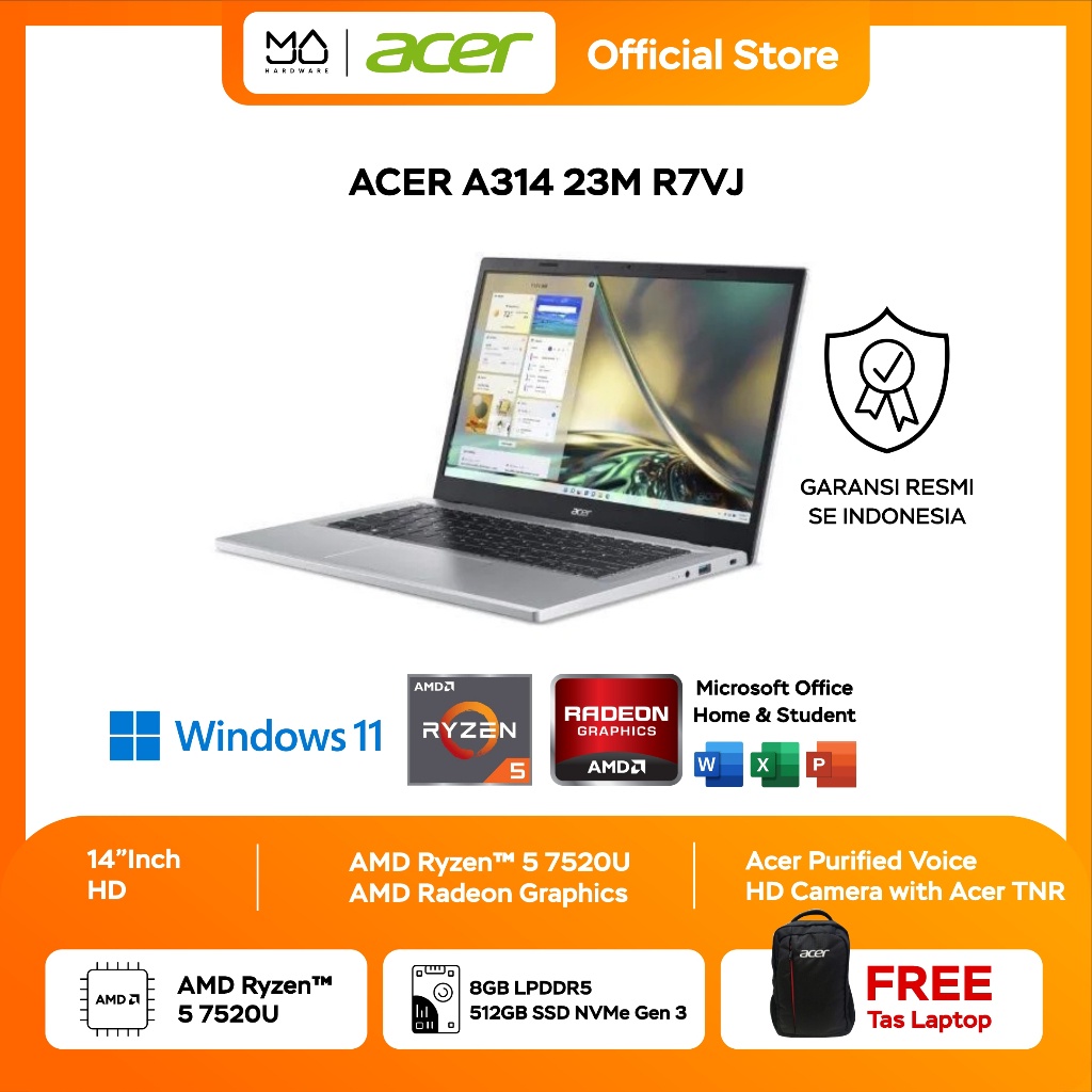 Jual Laptop Acer Aspire A M R Vj Ryzen U Gb Ssd Ohs W Silver Shopee