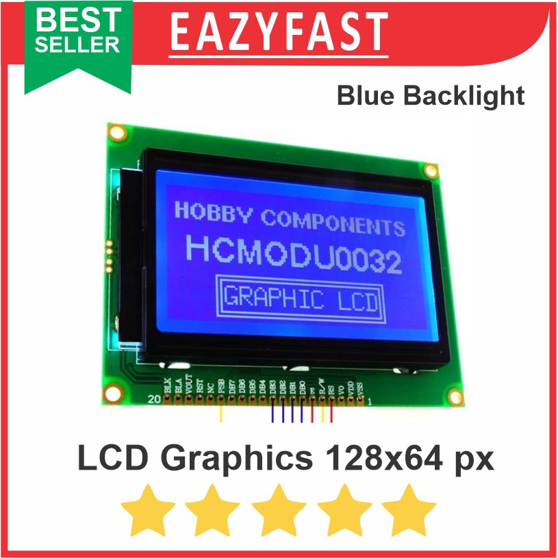 Jual LCD 12864 Graphic 128x64 dot Pixel Grafik Arduino Module Blue Biru ...