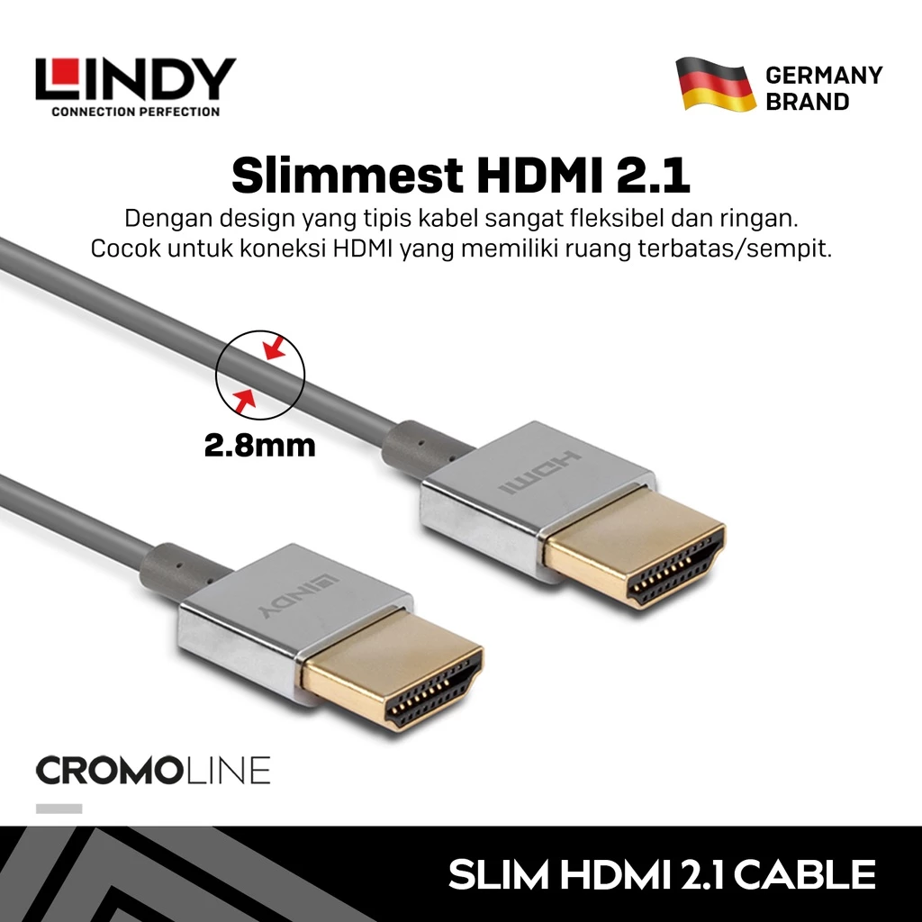 LINDY Kabel HDMI 2.1 0.5m 1m Certified Cable Ultra Slim eARC 10K 120Hz 48Gbps 36775 36776
