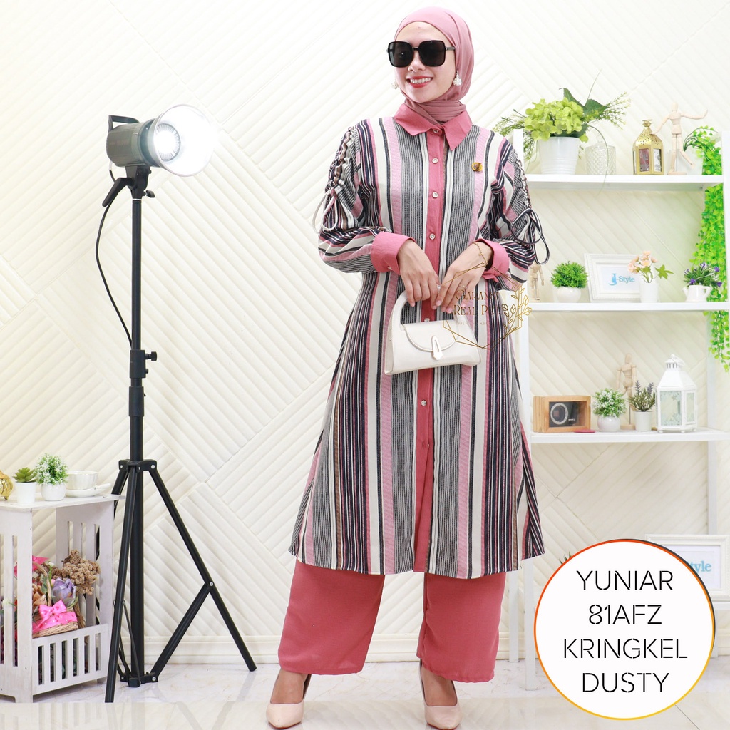 Jual One Set Jumbo Long Tunik Crinkle Motif Full Kancing Lengan Serut Yuniar Shopee Indonesia