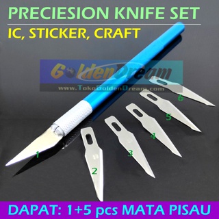 Alat Ukir Set Metal Handle Hobby Crafting Knife with 5 Pcs Blade