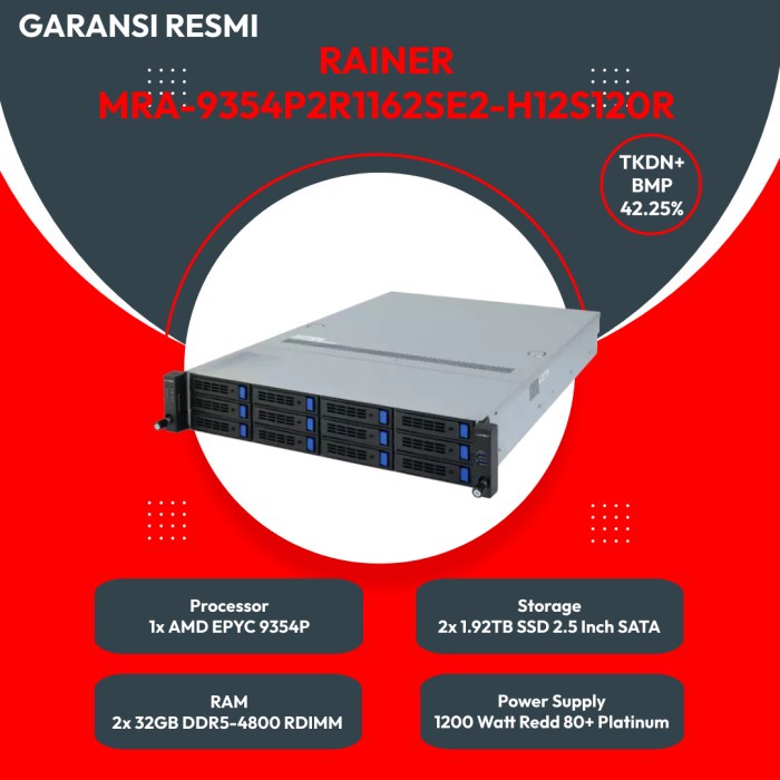 Jual Rackmount 1U Server Rainer MRA-9354P2R1162SE2-H12S120R - TKDN ...
