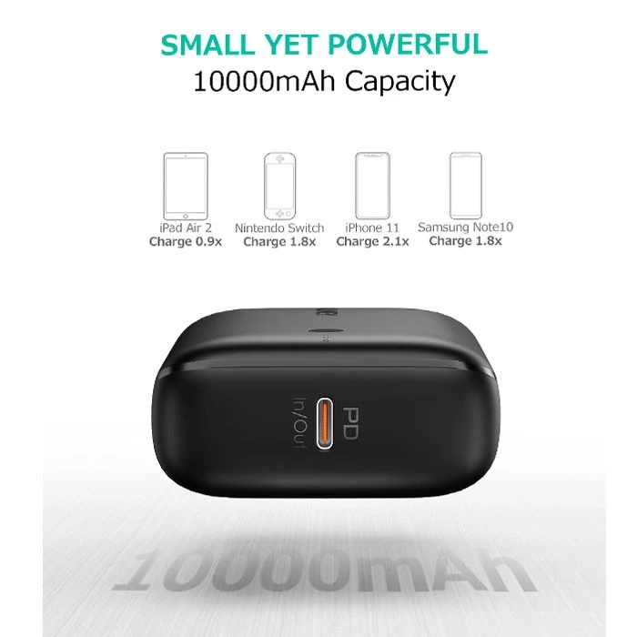 AUKEY Powerbank 10000mah PB-N83S USB C 22.5W PD 3.0 Slim Black